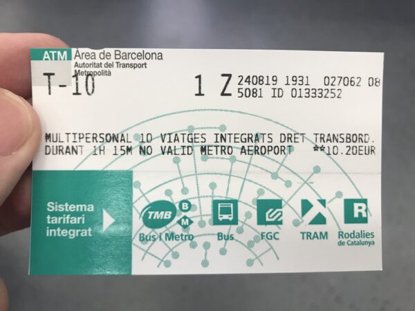 スペインの電車乗車券